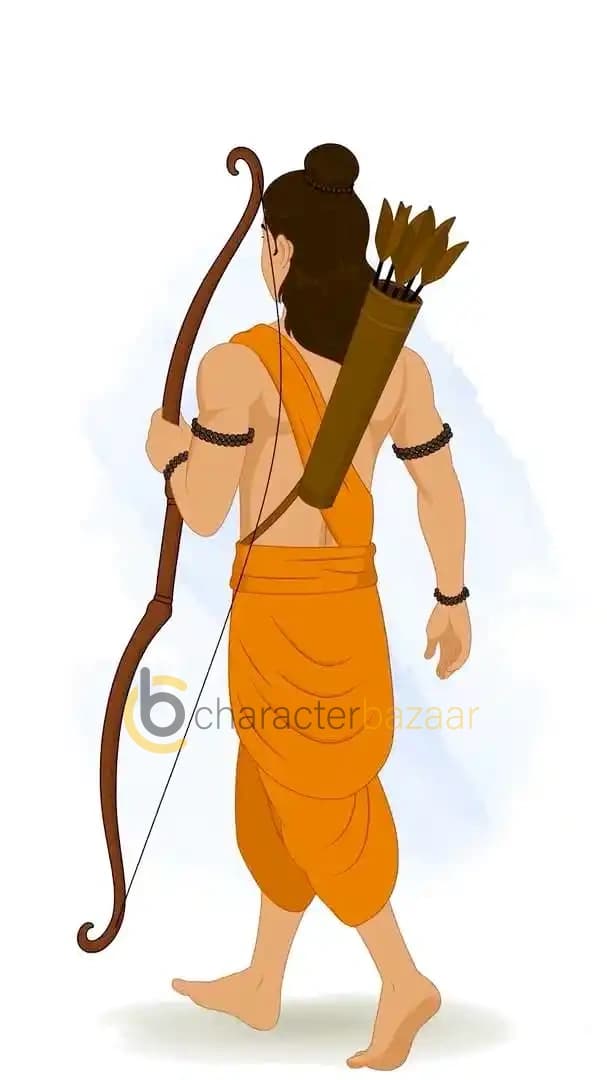 Lord Laxman walking in back third view animated vector cartoon character AKA Lord Laxman