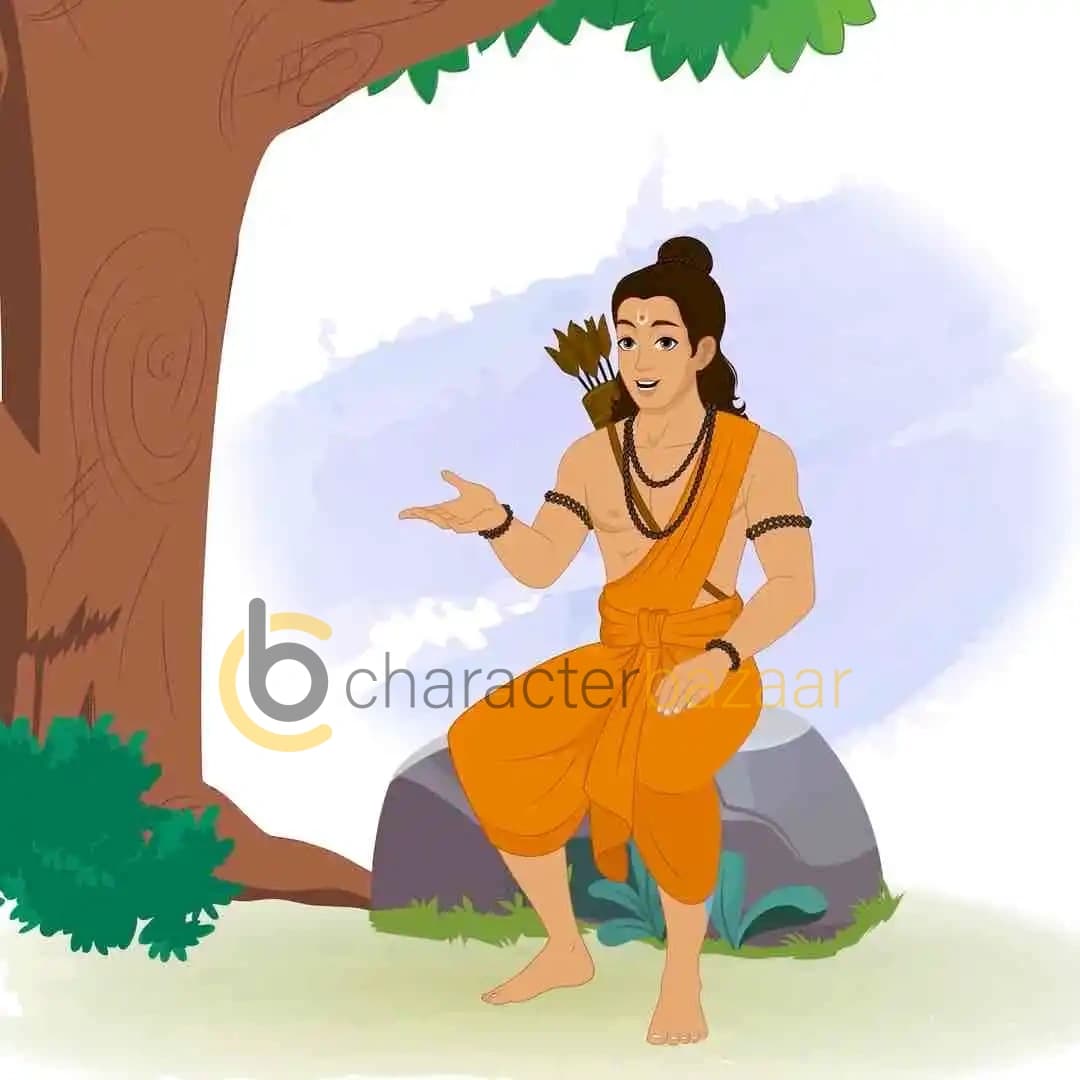 Lord Laxman sitting and explaining calmly animated vector cartoon character AKA Lord Laxman