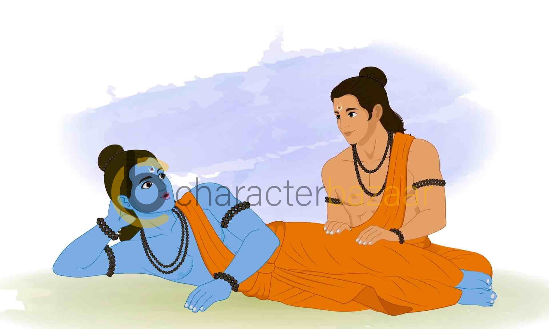 Lord Rama resting peacefully with Lakshman animated vector cartoon character AKA Lord Laxman