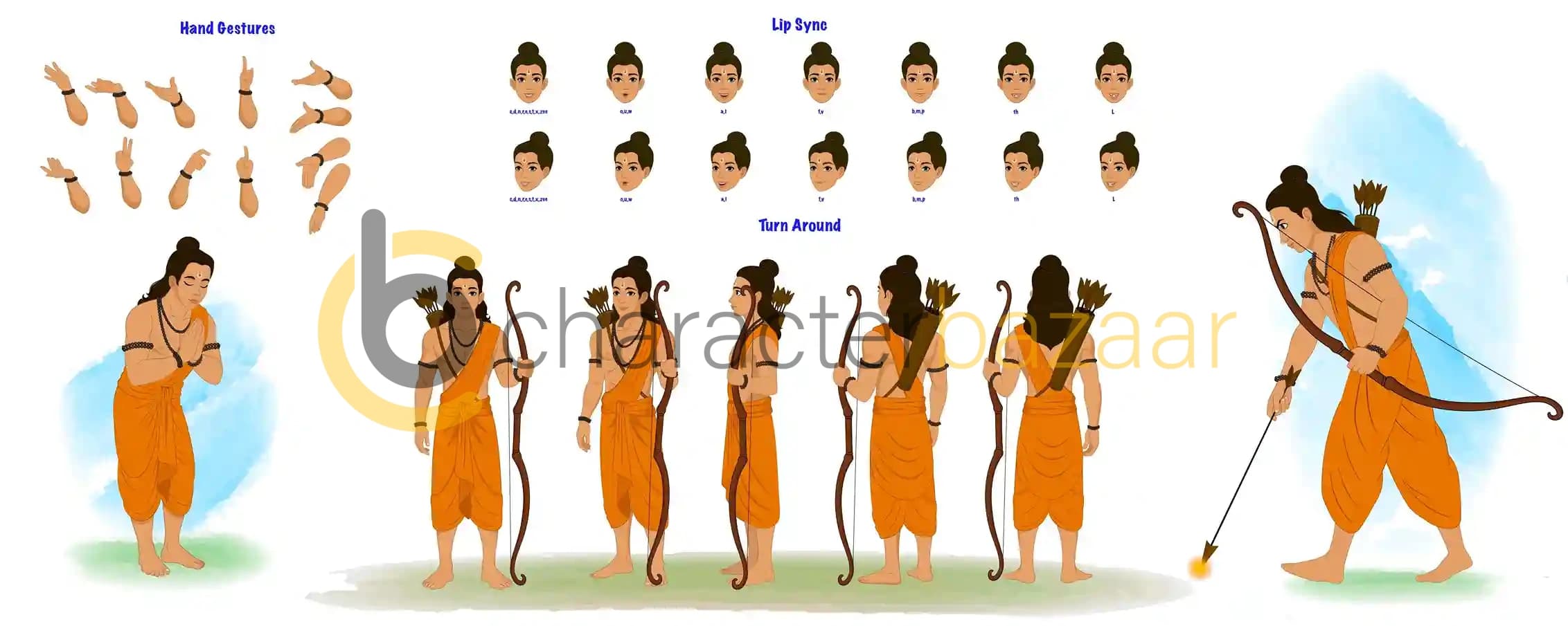 Lord Laxman model sheet vector cartoon character design set for animation AKA Lord Laxman