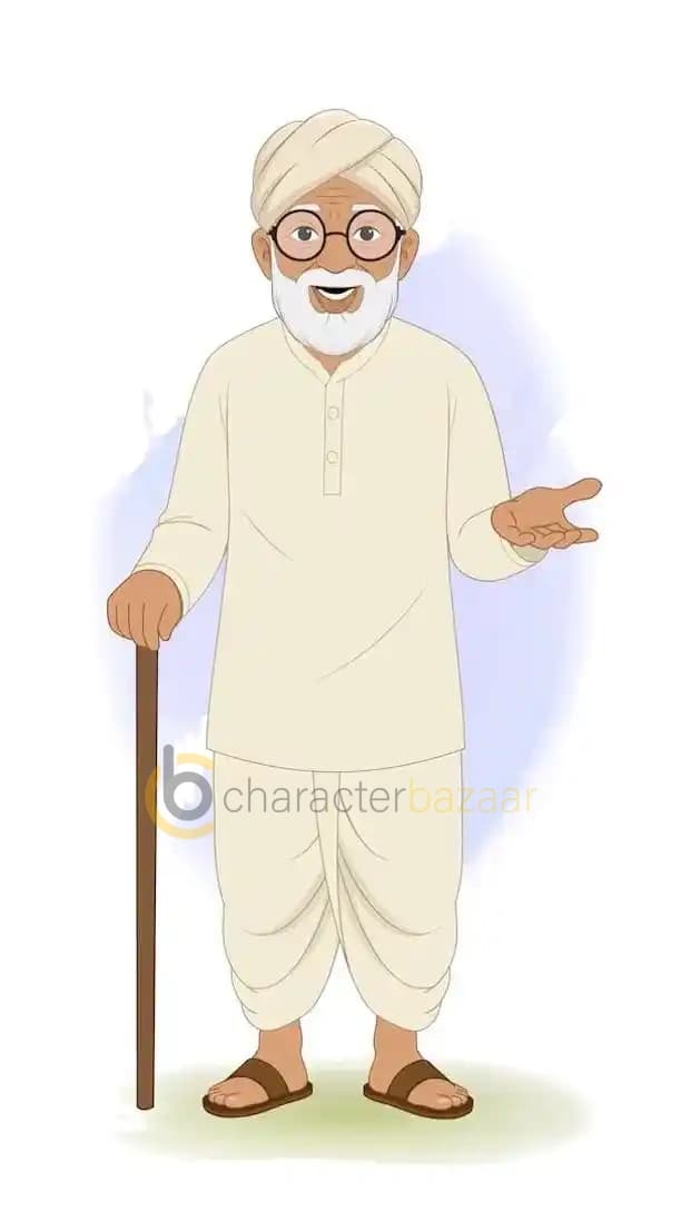 Old Indian man vector character talking animation cartoon pose AKA Makhan Lal
