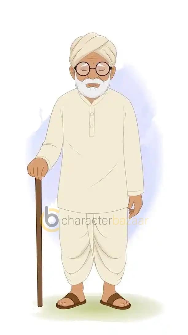 Grandfather character vector sad animated cartoon pose AKA Makhan Lal
