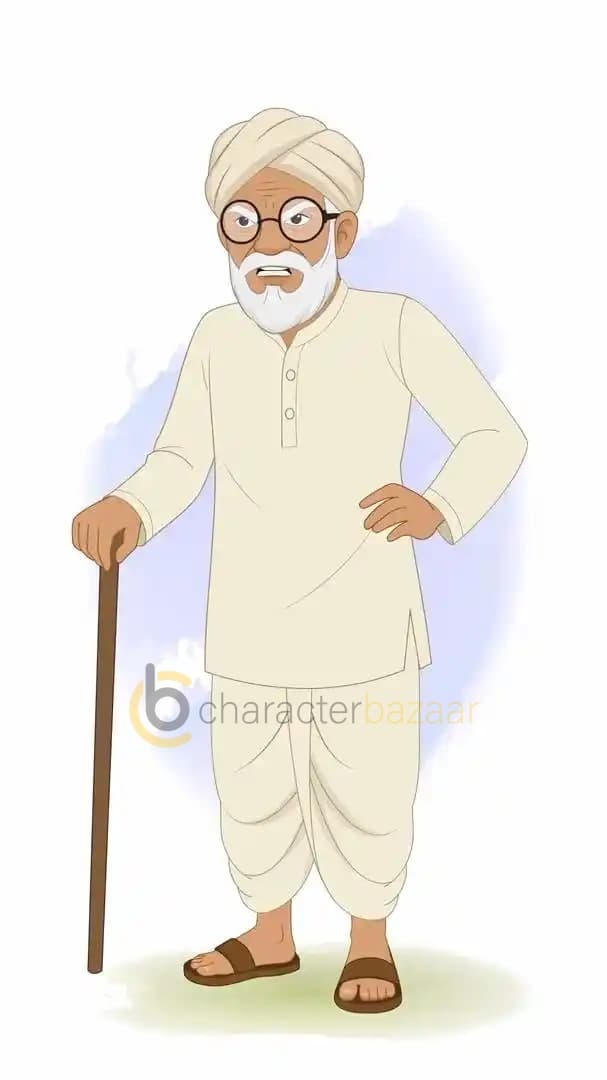 Cartoon village character angry animated vector pose AKA Makhan Lal