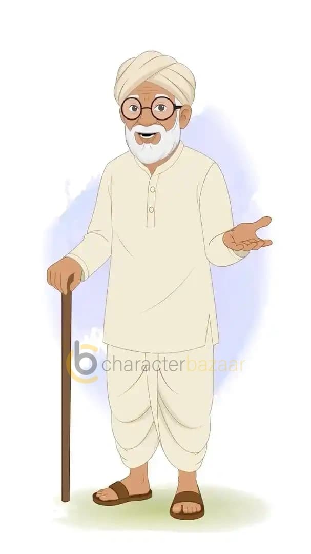 Cartoon old village man talking animated character vector AKA Makhan Lal