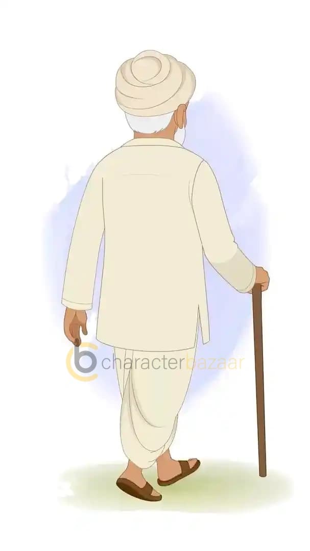 Village character vector walking in back third view animated pose AKA Makhan Lal