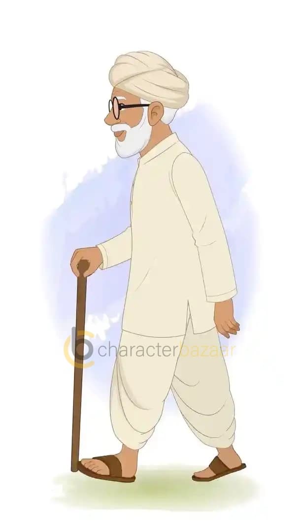 Grandfather character vector animated side walk cycle AKA Makhan Lal