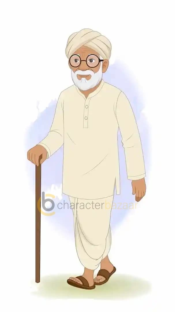 Cartoon village male vector character animated walking pose AKA Makhan Lal
