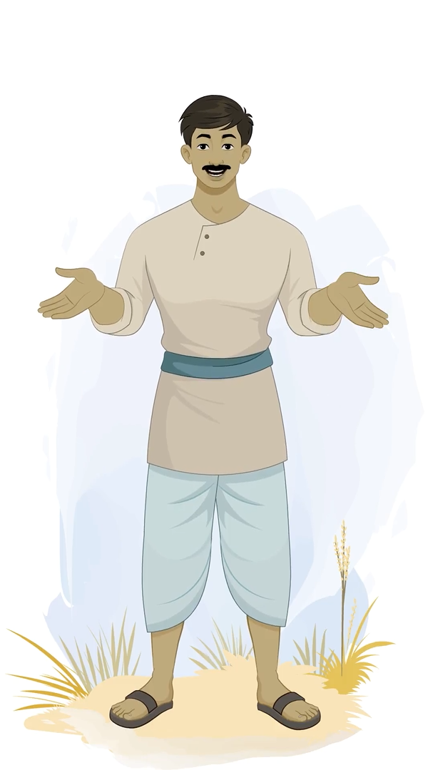 Cartoon Indian man village farmer vector character animated character talking pose AKA Bhola