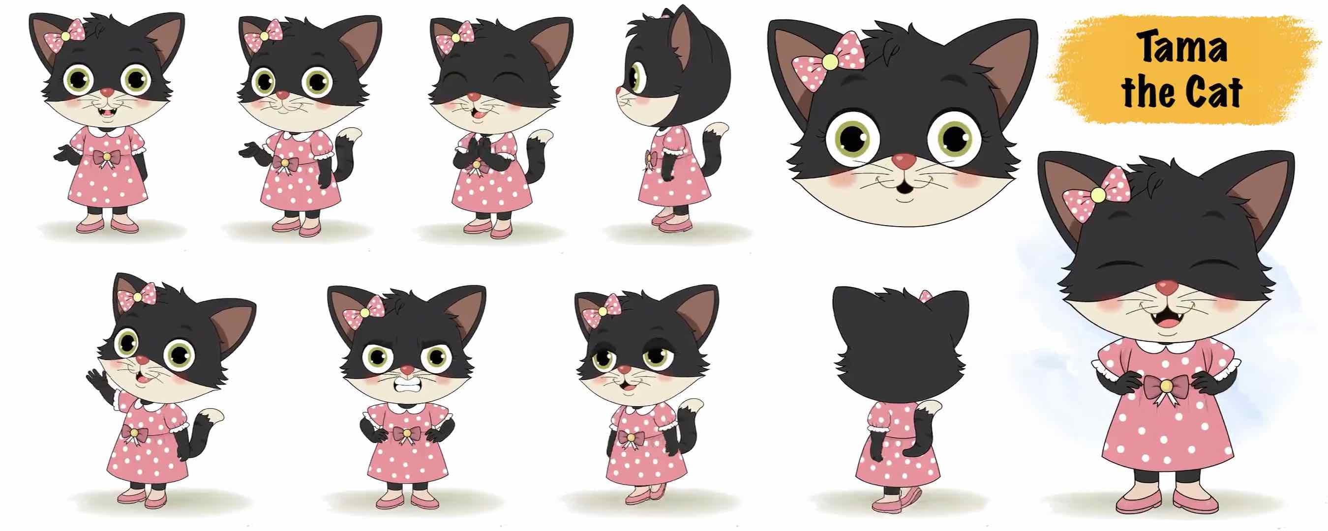 Animated cartoon cat vector character modelsheet AKA Tama The Cat