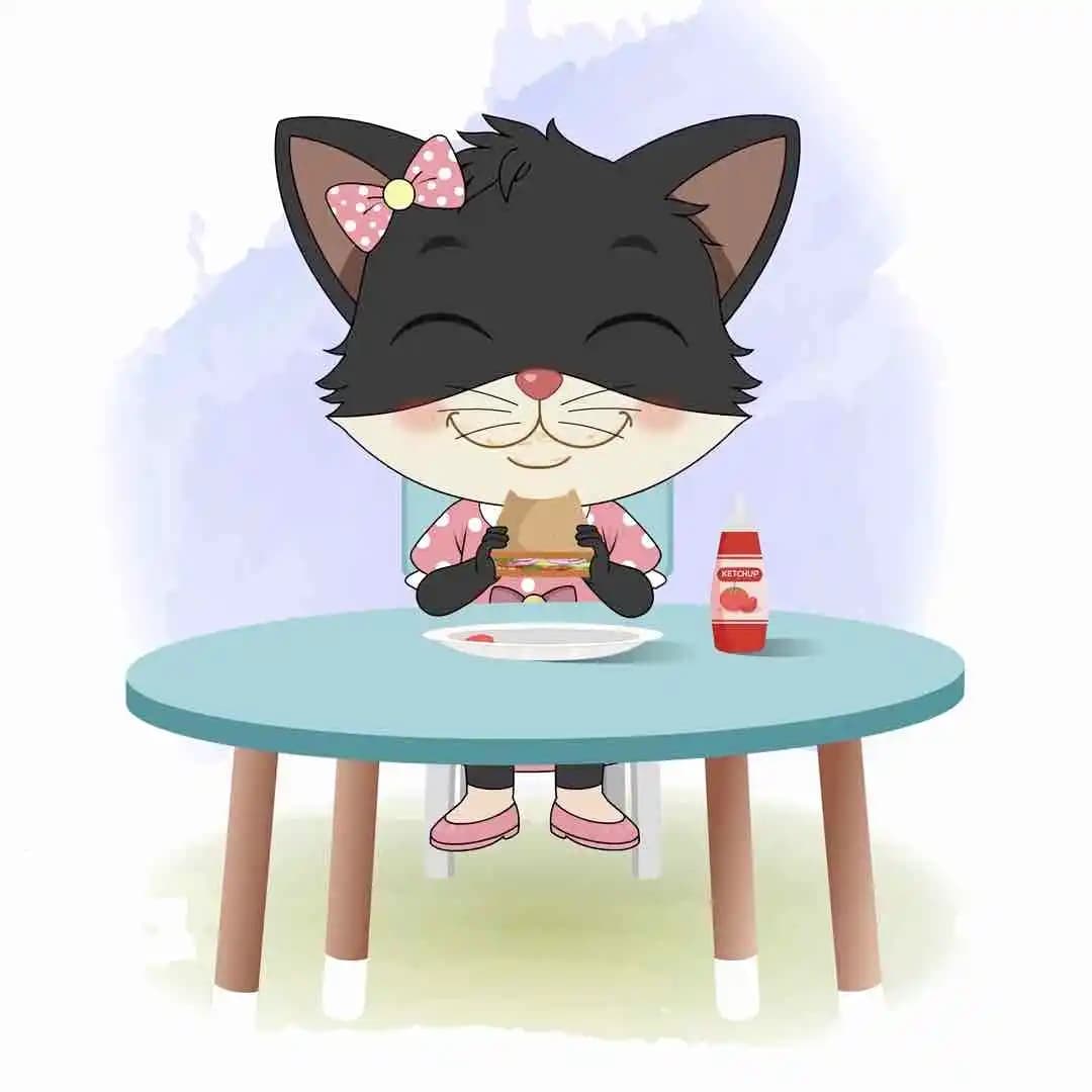 Animated kitten eating cartoon vector character AKA Tama The Cat