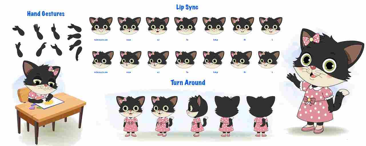 Cartoon cat modelsheet vector character bundle set for animation AKA Tama The Cat