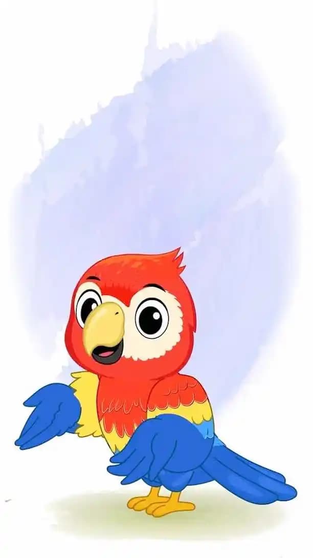 Parrot cartoon vector character talking animation AKA Tojo