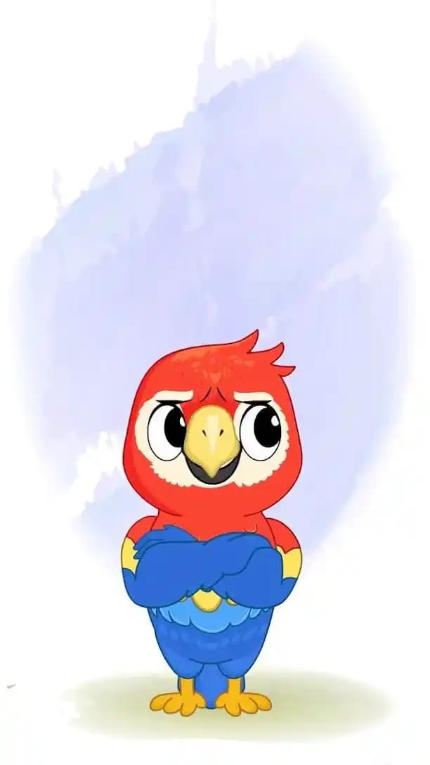 Parrot bird cartoon annoyed character animated vector AKA Tojo