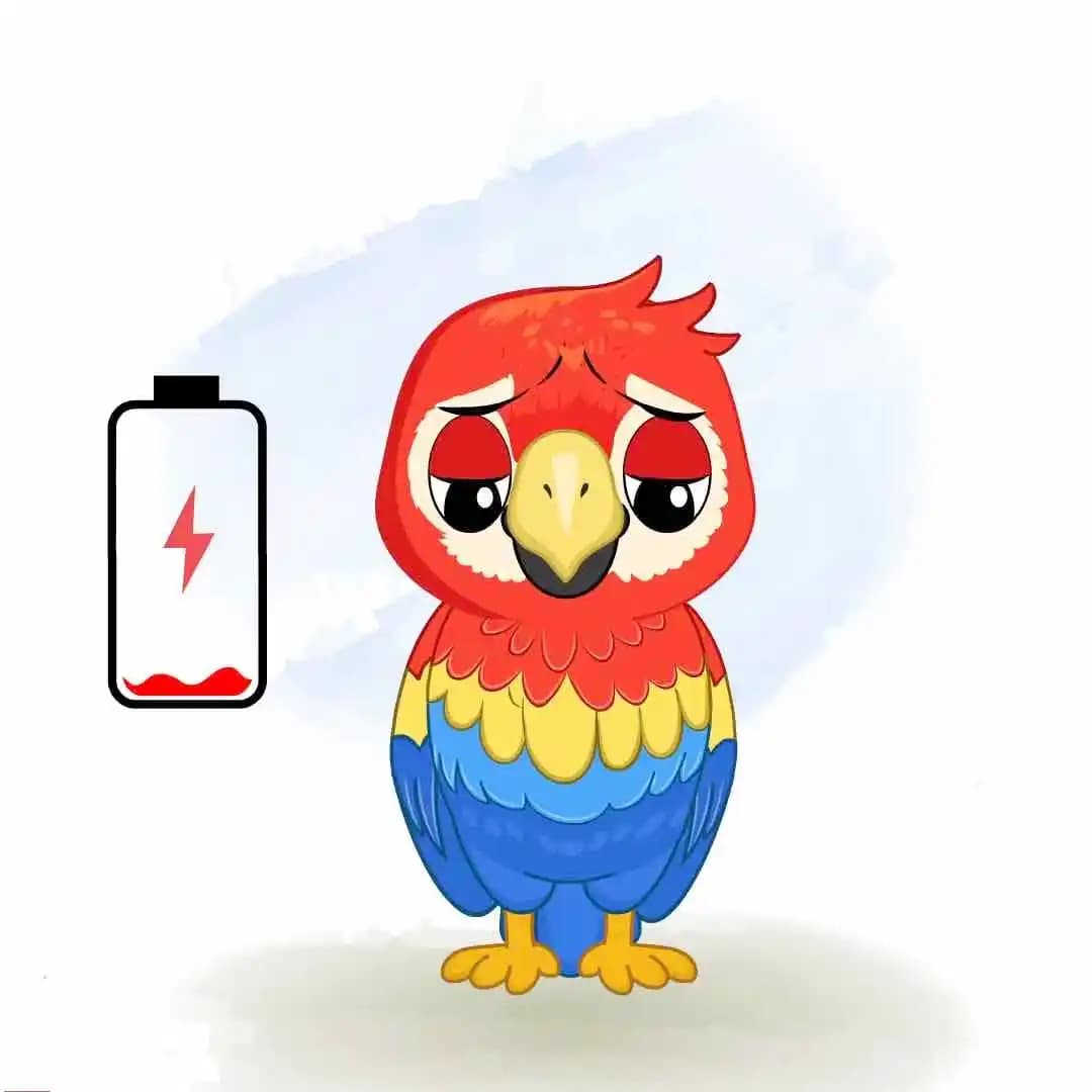 Parrot bird cartoon sad character animated vector AKA Tojo