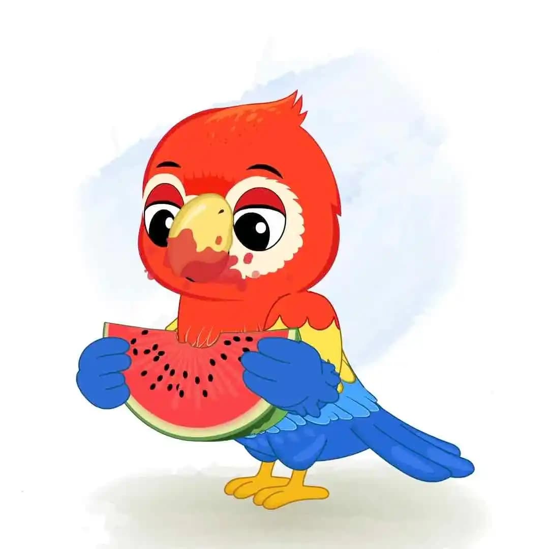 Bird character eating cartoon animated vector AKA Tojo