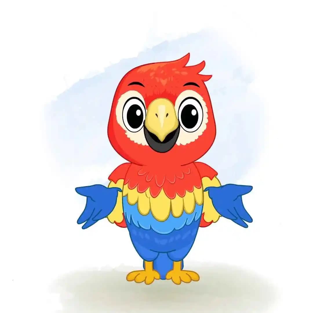 Animated cartoon bird speaking vector character AKA Tojo