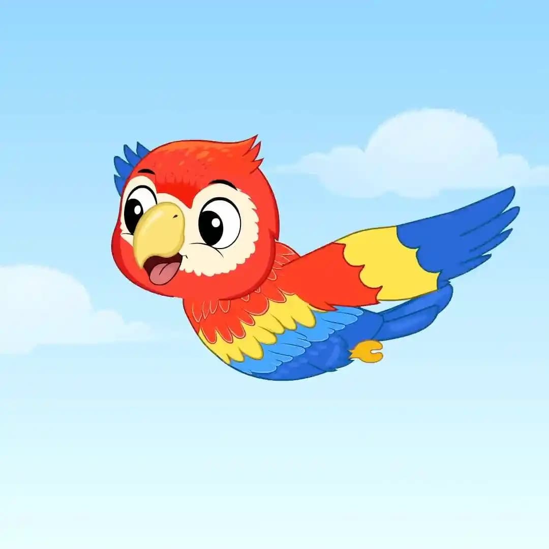 Animated Bird cartoon flying parrot vector character AKA Tojo
