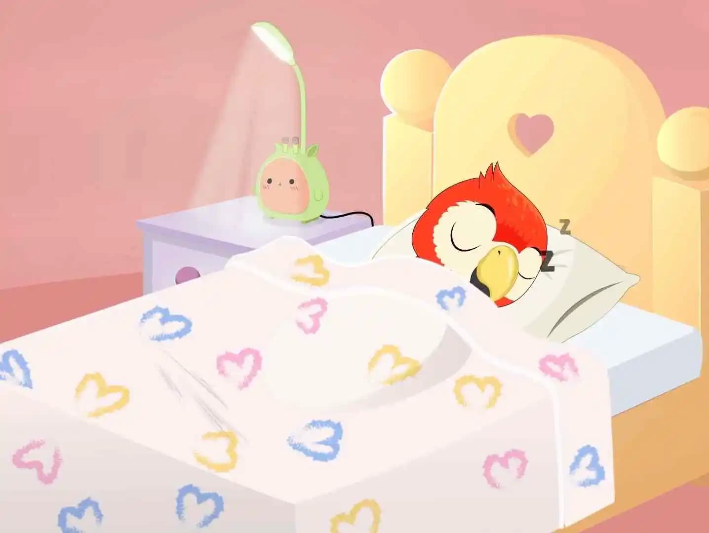 Parrot cartoon sleeping vector animated character AKA Tojo