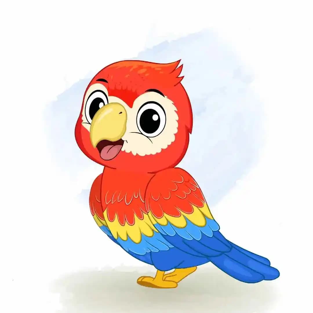 Parrot bird cartoon animated walk cycle vector character AKA Tojo