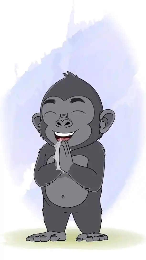 Animated cartoon baby gorilla clapping pose AKA Soku The Gorilla