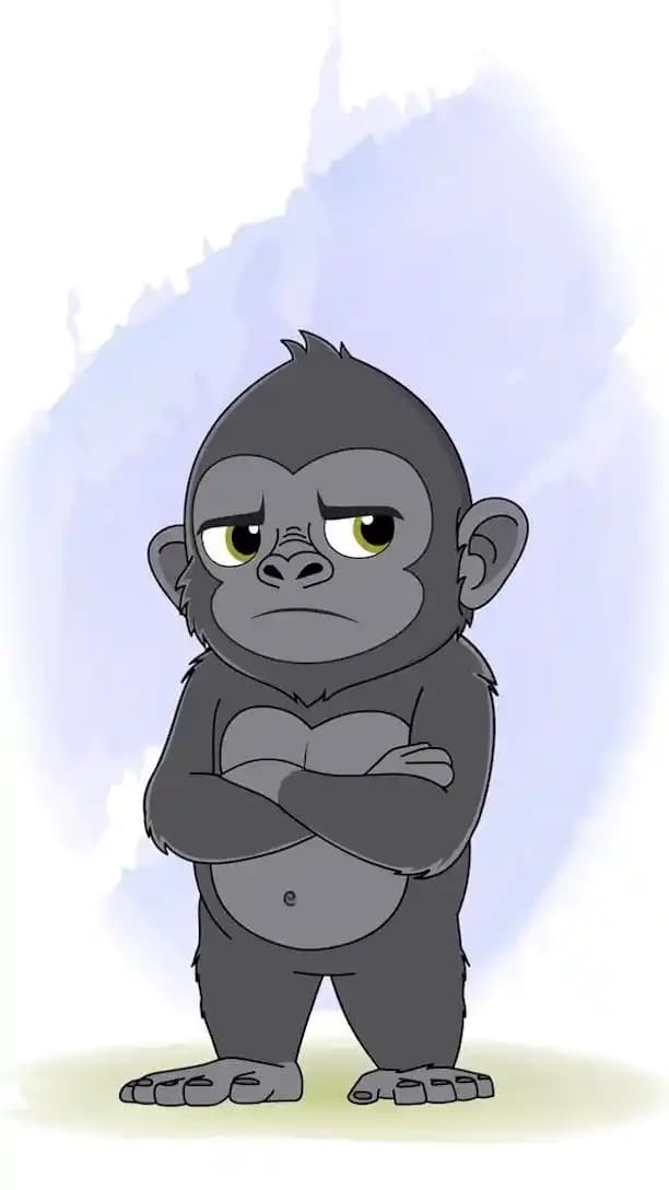 Baby gorilla cartoon vector character annoyed pose AKA Soku The Gorilla