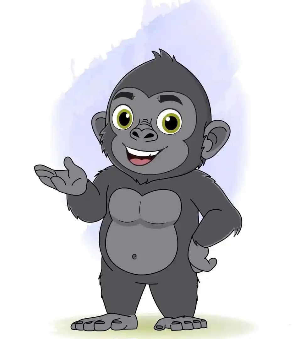 Baby gorilla cartoon vector character speaking pose AKA Soku The Gorilla