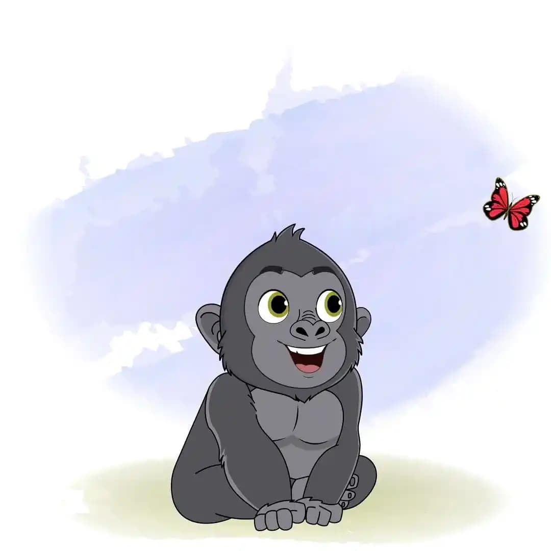 Cartoon cute baby gorilla sitting animated vector AKA Soku The Gorilla