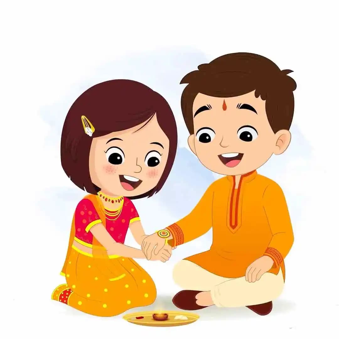 Cartoon sister & brother vector raksha bandhan celebration animation