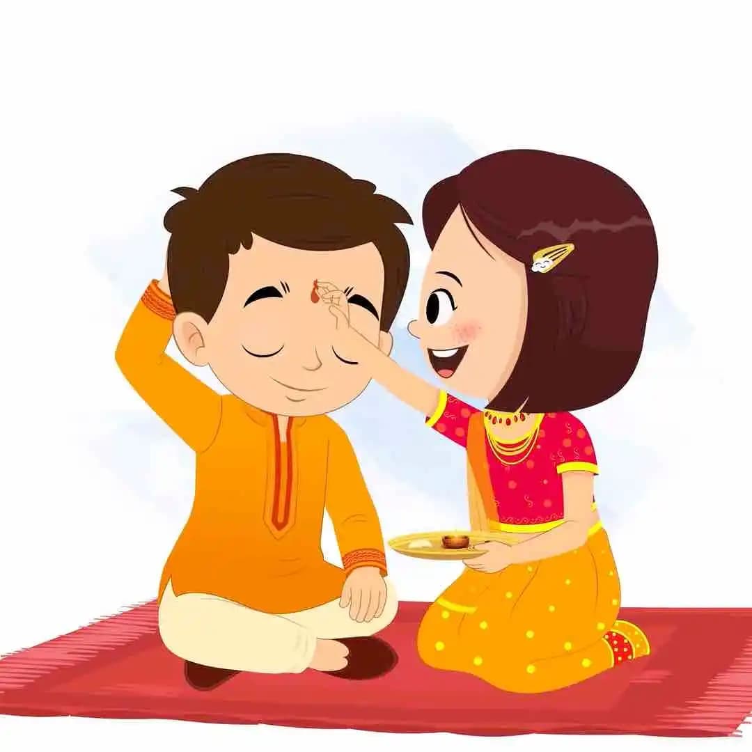 Brother & sister cartoon tilak ceremony animated vector raksha bandhan celebration