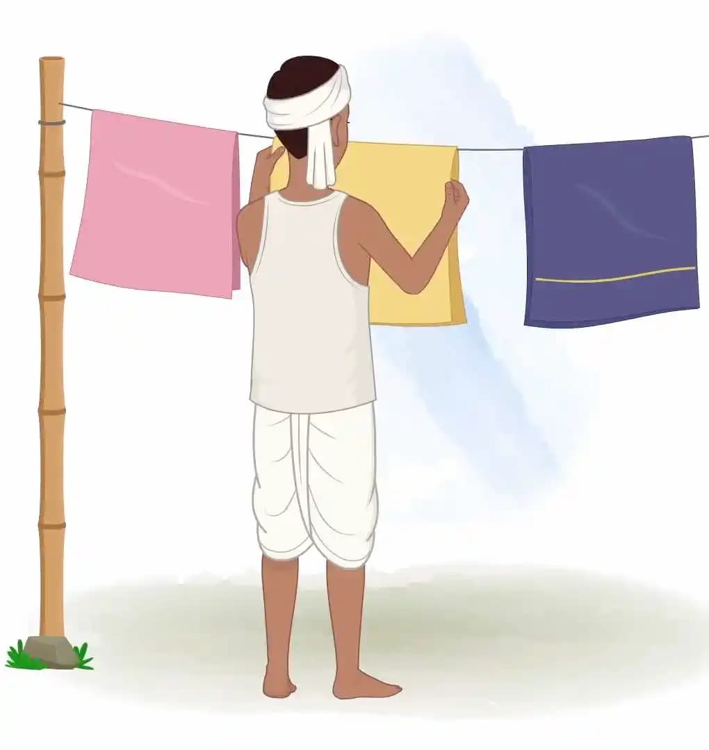 Indian character man cartoon drying clothes on clothesline animated vector AKA Shamu