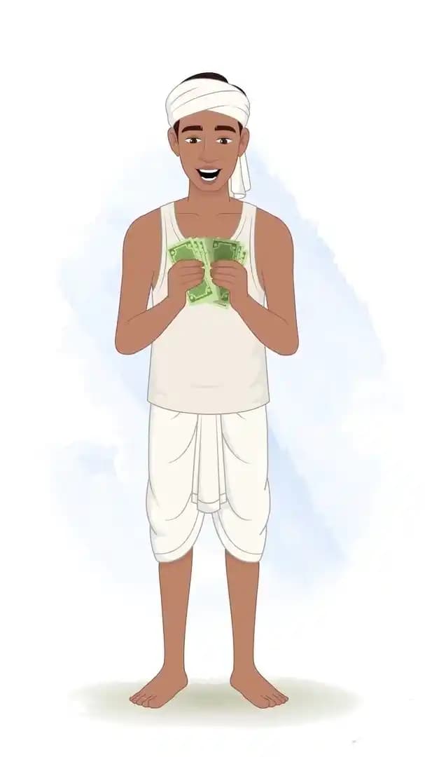 Dhobi cartoon rural vector counting money animated character AKA Shamu
