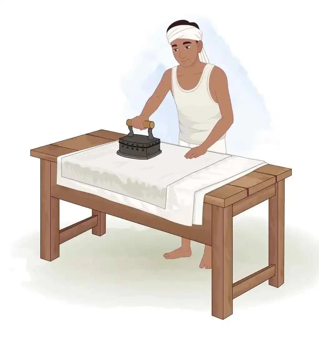 Indian man ironing dhobi cartoon animated character AKA Shamu