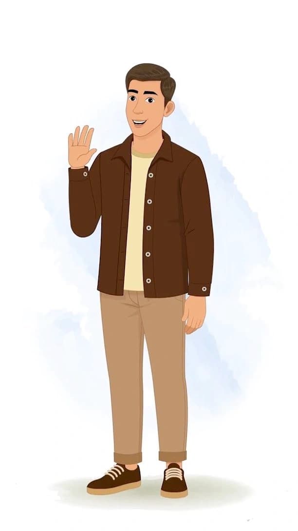 Simple cartoon man saying hi animated character AKA Kabir