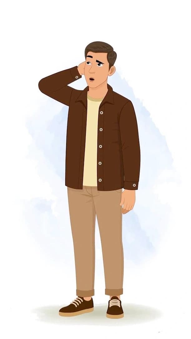 Animated cartoon Style Man Vector Character confused pose AKA Kabir