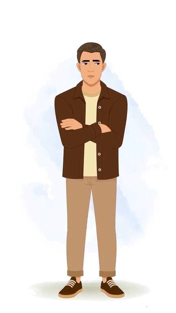 Animated cartoon casual man annoyed pose AKA Kabir
