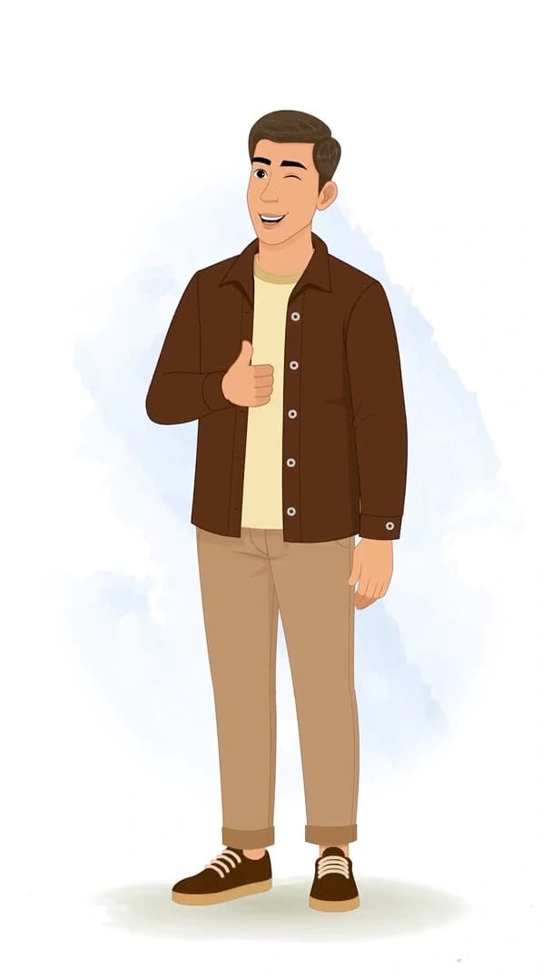 2d Man cheerful cartoon thumbs up vector animated character AKA Kabir
