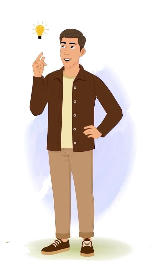 Casual man hand drawn cartoon thinking pose animated character AKA Kabir
