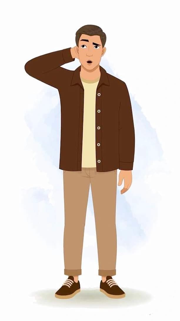2d Man hand drawn cartoon confused vector animated character AKA Kabir