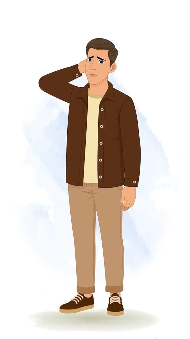 Animated cartoon 2d man nervous pose vector character AKA Kabir