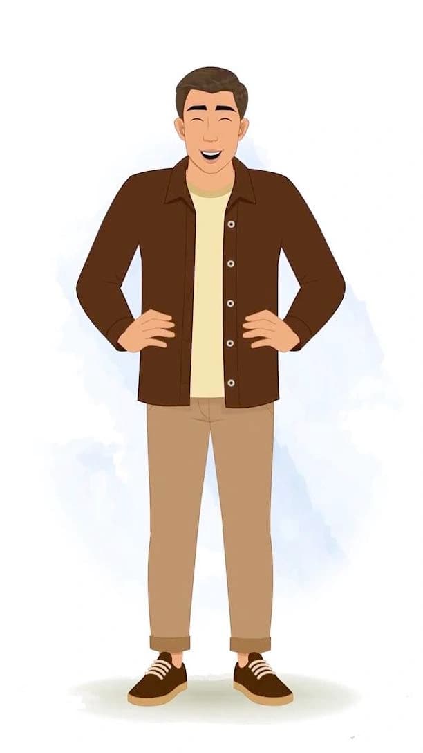 Animated character casual man laughing pose cartoon vector AKA Kabir