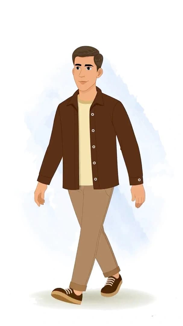 Casual man hand drawn cartoon walk cycle animation AKA Kabir