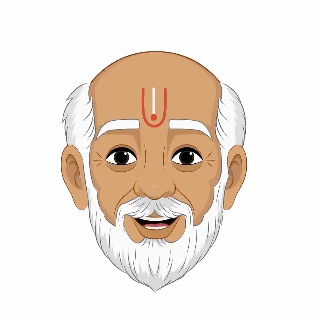 Cartoon pandit & priest animated face expression Indian vector AKA Hari Das