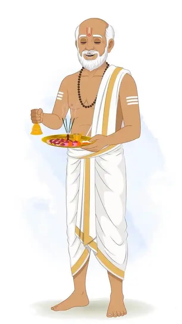 Cartoon pandit Indian vector doing pooja animated character AKA Hari Das