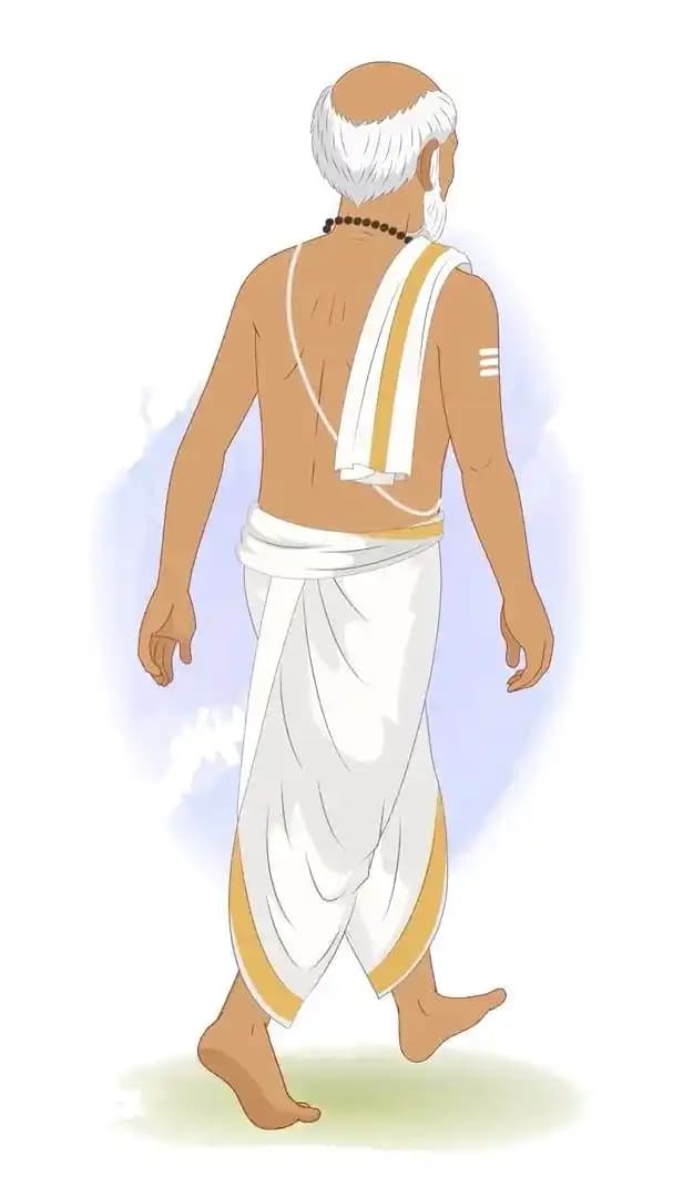 Old man cartoon hindu pandit animated walk cycle in back third view AKA Hari Das