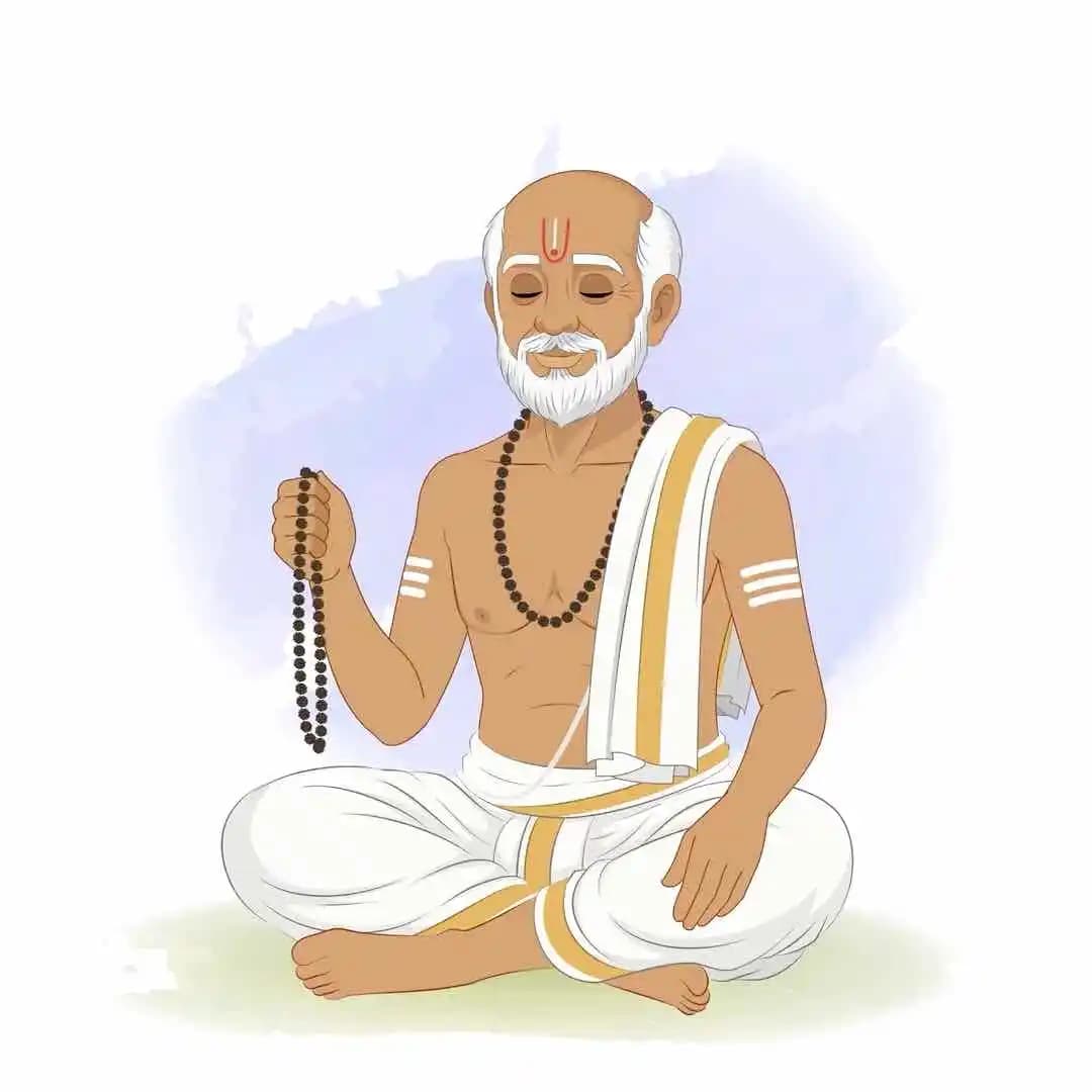 Cartoon pandit Indian vector doing meditation animated character AKA Hari Das