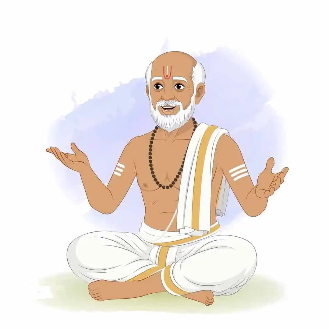 Indian vector cartoon pandit & priest animated talking while sitting AKA Hari Das
