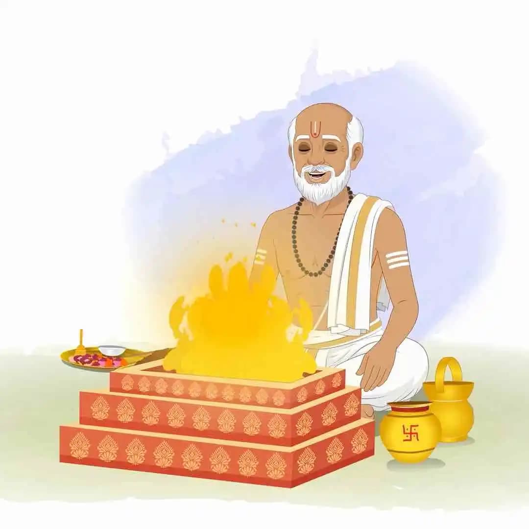 Indian vector priest animated doing havan cartoon character AKA Hari Das