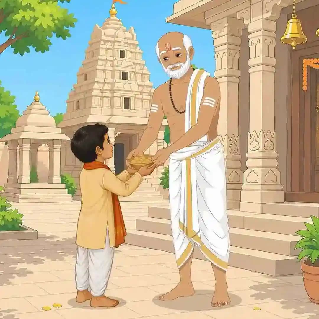 Hindu pandit cartoon animated character giving prasad AKA Hari Das
