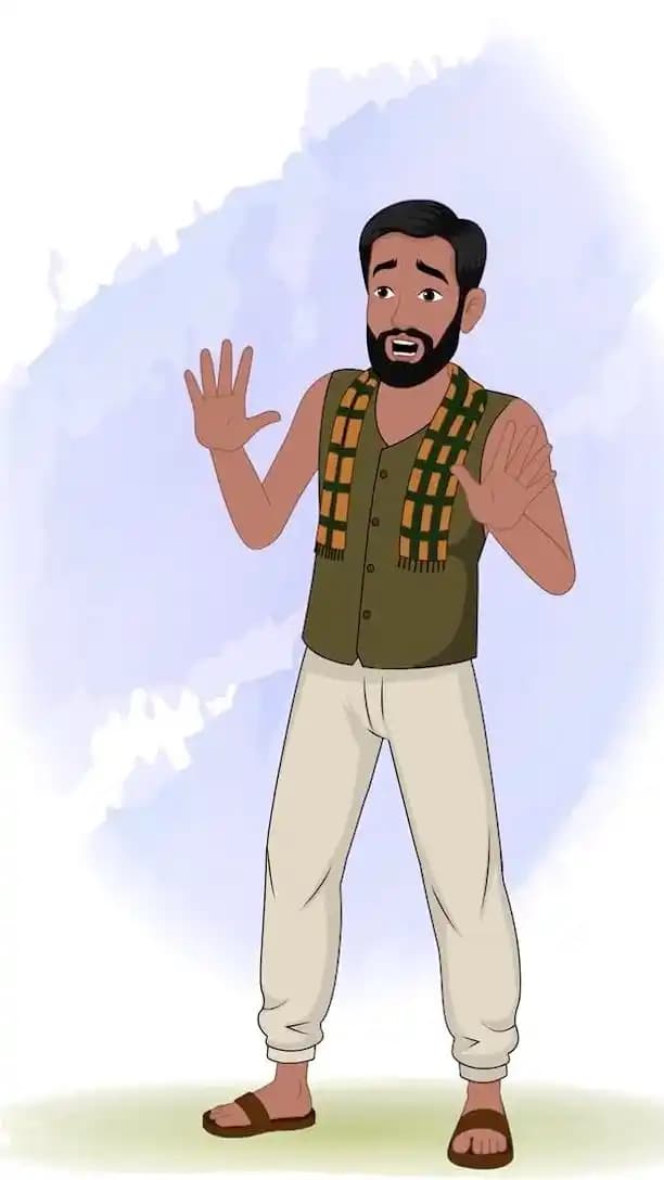 Indian characters cartoon shoemaker scared pose vector AKA Raghu