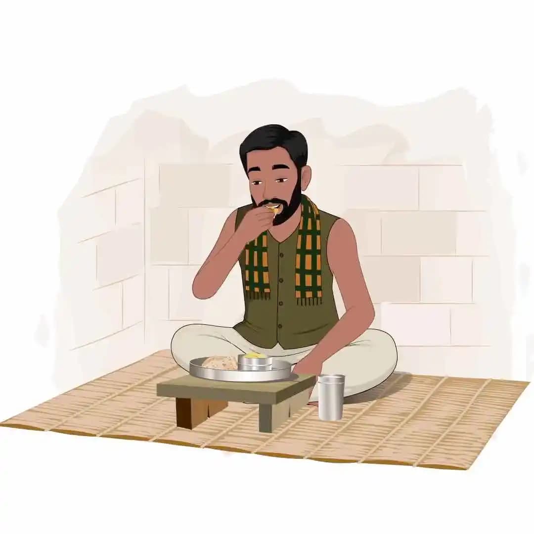 Indian characters poor man cartoon eating food animation AKA Raghu